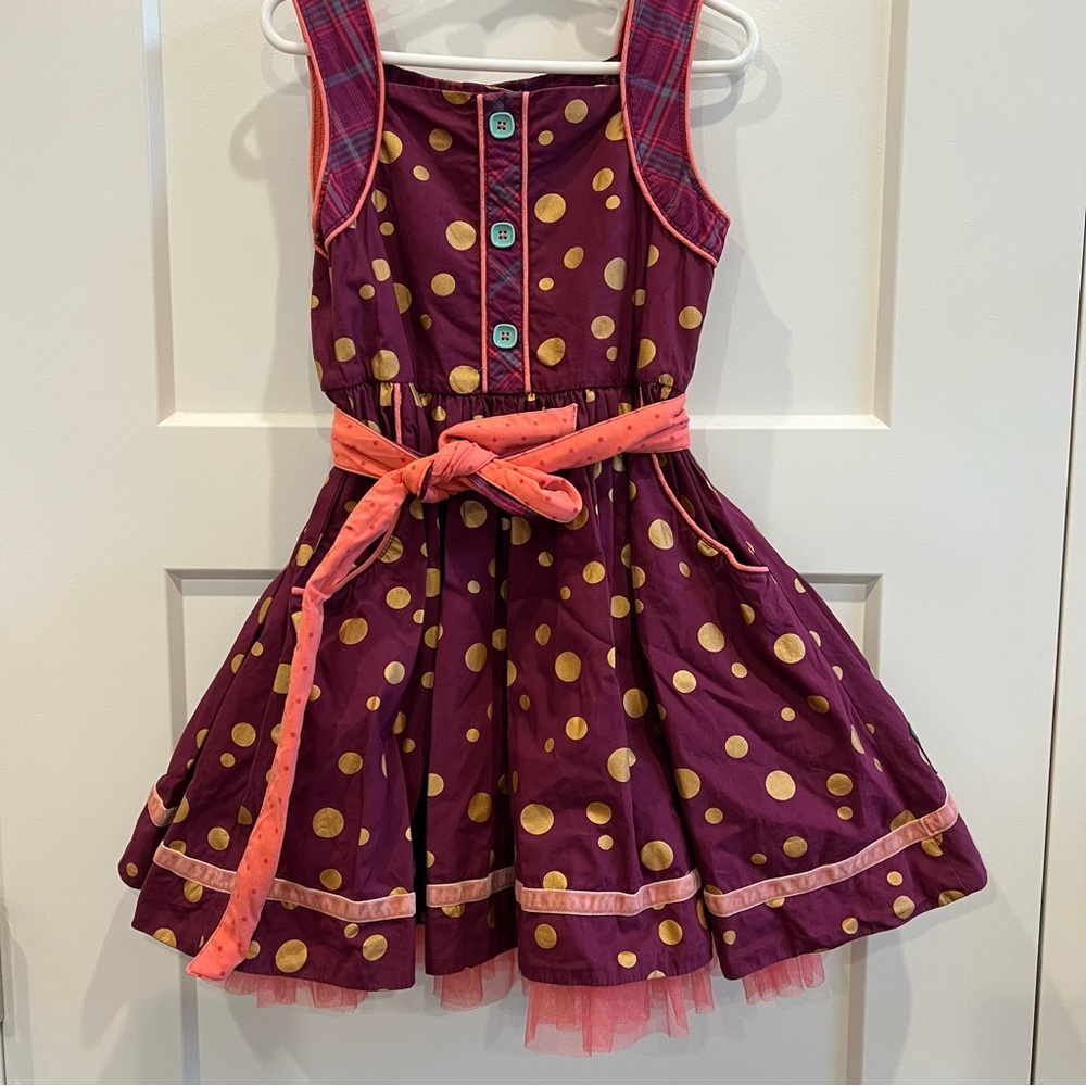 Matilda Jane Nicolette Dress Burgundy Polka Dot Tie Pink Tulle Girls Size 6